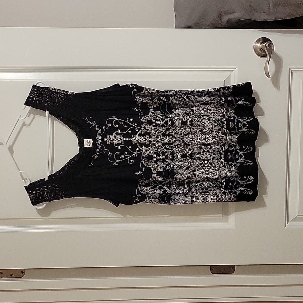 Womens Tank, XXL, black/white sequins and beaded.